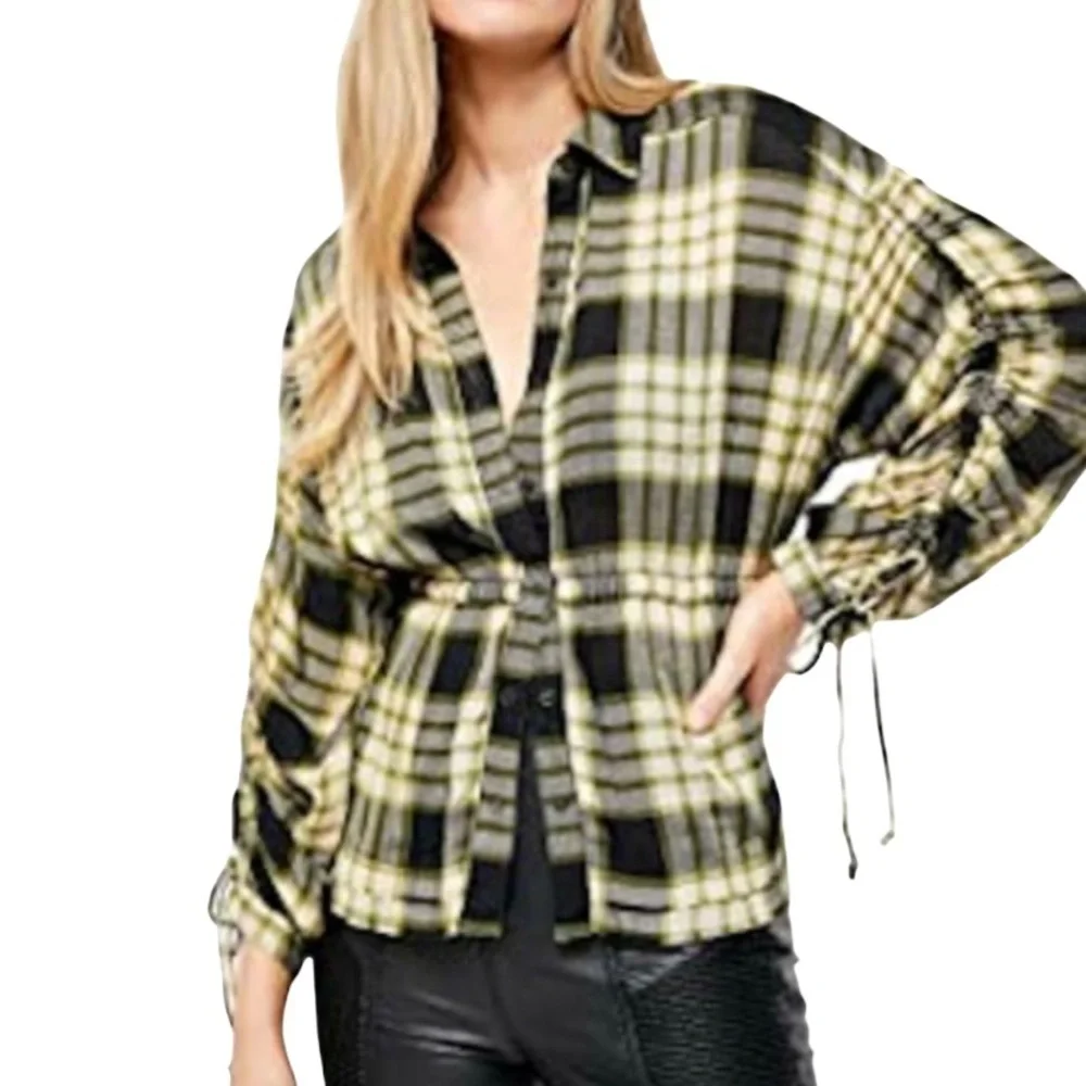 Free People Pacific Plaid Wool Blend Shirt Size Small Women - Picture 3 of 16